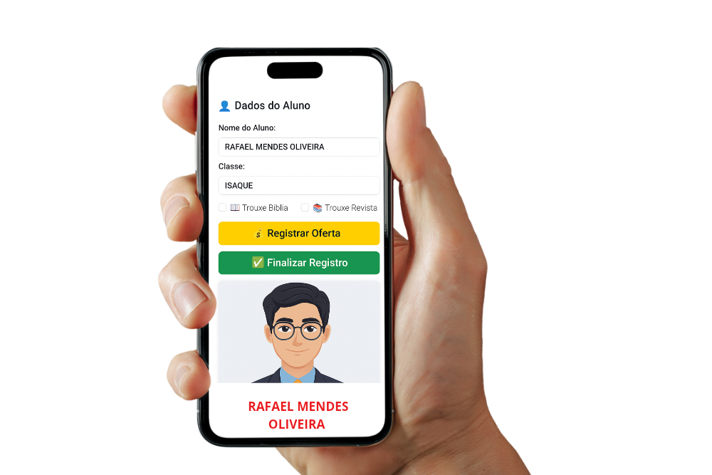 Tela de registro de aluno do sistema SEBD em um celular